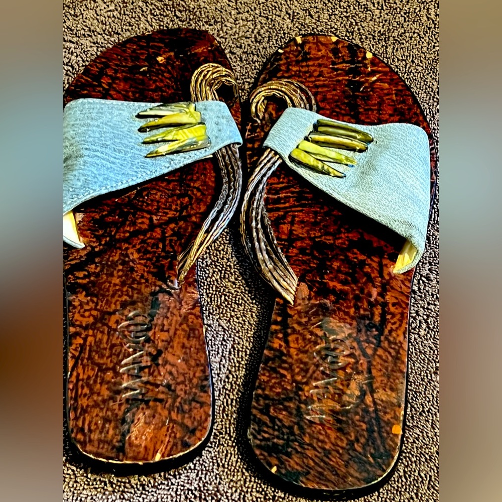 Leather sandals from Bali! Sz 8, leather with what looks like shell decoration.